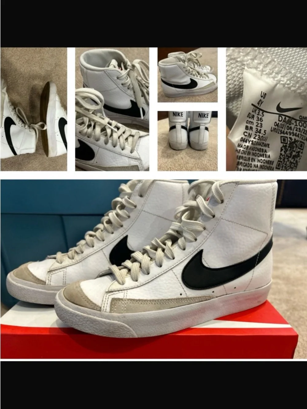 Nike Kids White High-Top Sneakers with Black Swoosh - Picture 1 of 1
